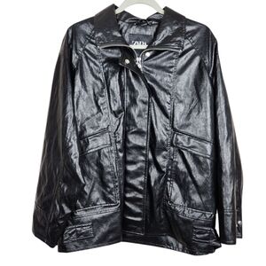 Zara Black Faux Leather Vegan PU Moto Jacket Womens Size S